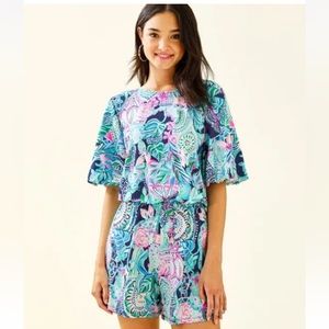 Lilly Pulitzer Britton Romper Looking Sharp Bubble Sleeve Size XS Cats